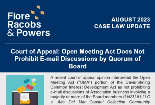 E-News Legal Update - Court of Appeal: ﻿Open Meeting Act Does Not Prohibit E-mail Discussions by Quorum of Board